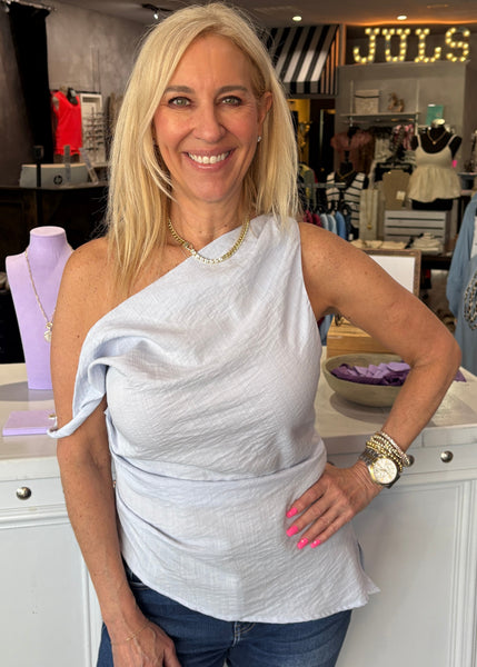 Baby Blue Asymmetrical Shoulder Top