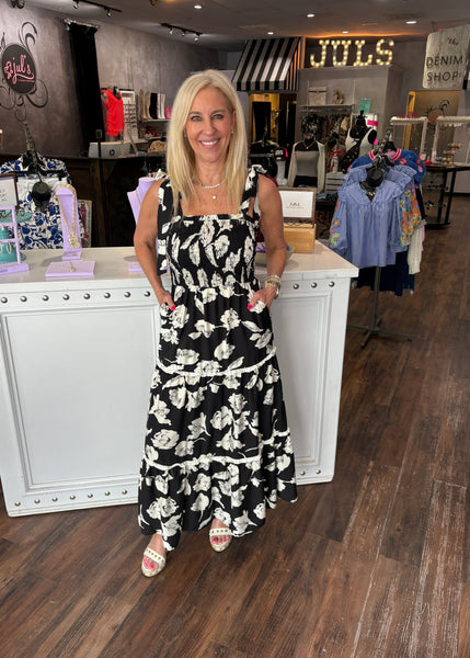 Black Smocked Tierred Maxi