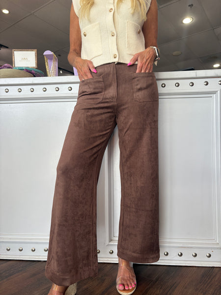 Faux Suede Wide Leg Pant