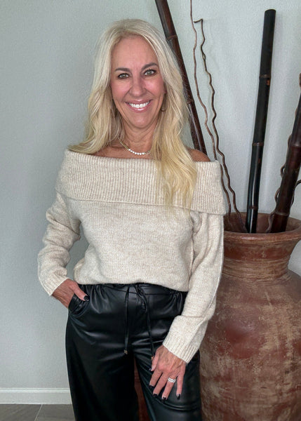 Oatmeal Off the Shoulder Sweater