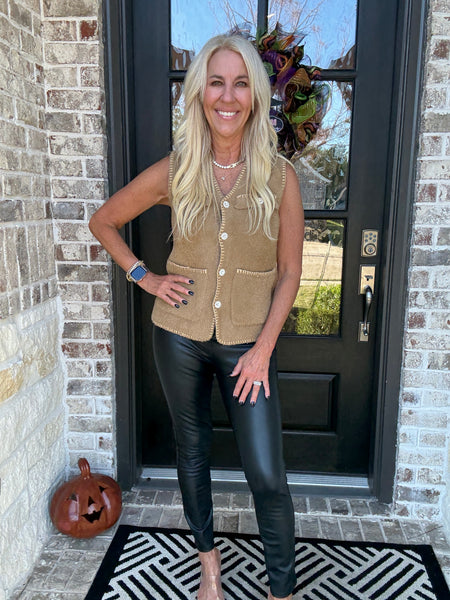 Hazelnut Metallic Edge Sweater Vest