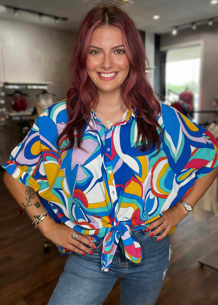 Blue Printed Button Down