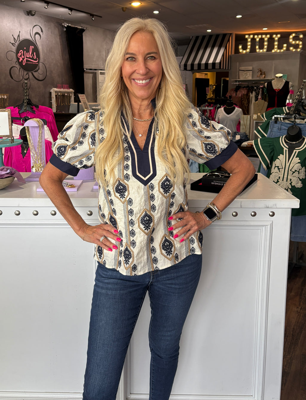 Navy Ivory Collar Detail