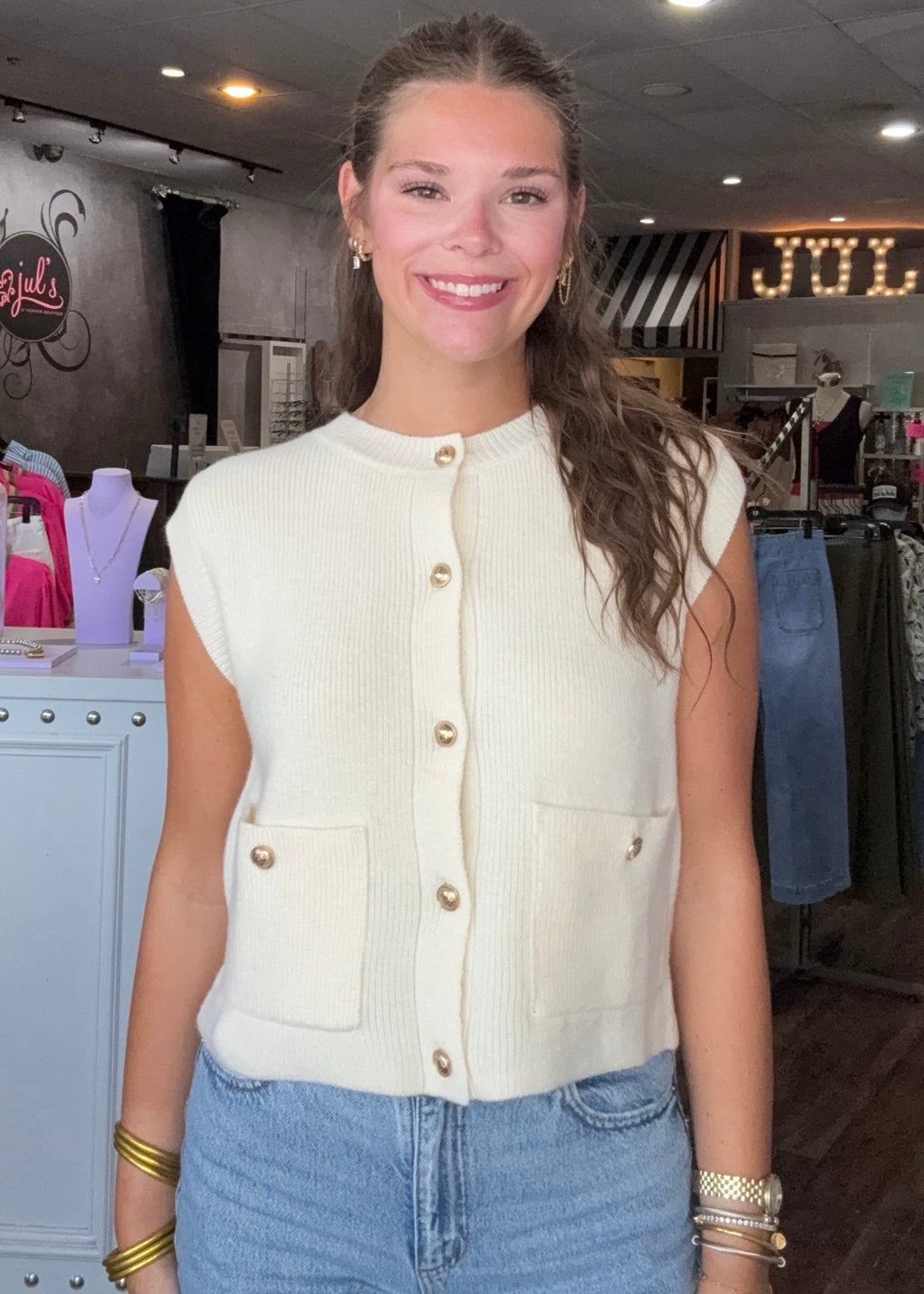 Cream Vest with Gold Buttons