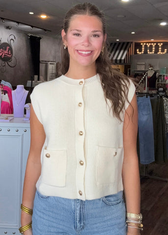 Cream Vest with Gold Buttons