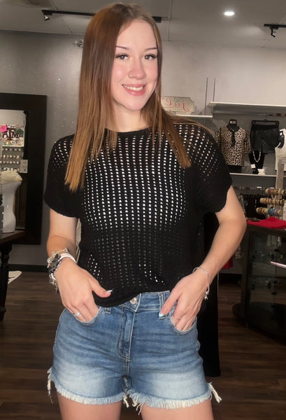 Black Open Knit Sweater