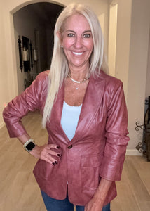 Maroon Faux Leather Ruched Sleeve Jacket
