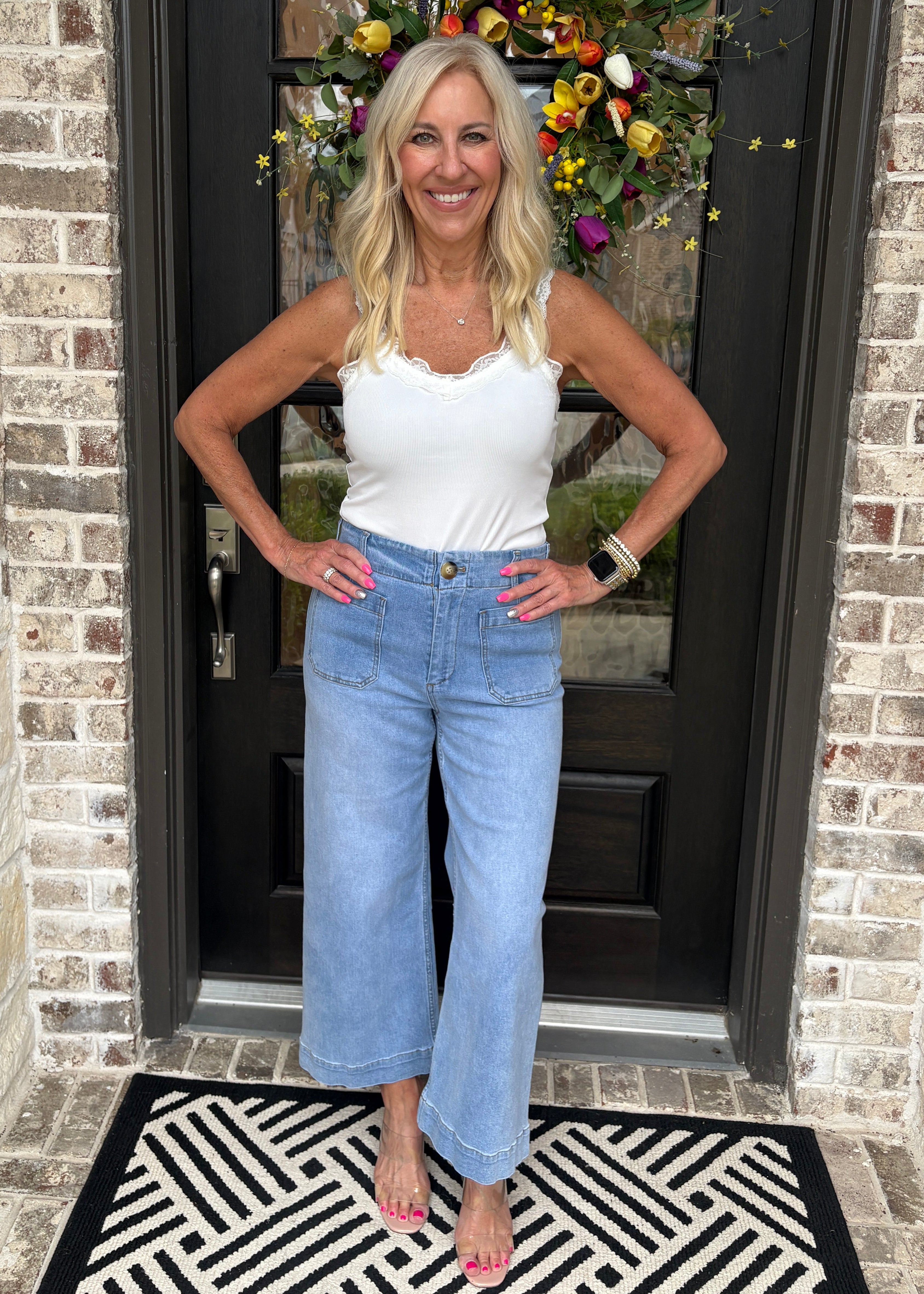 Light Denim Wide Leg Crop