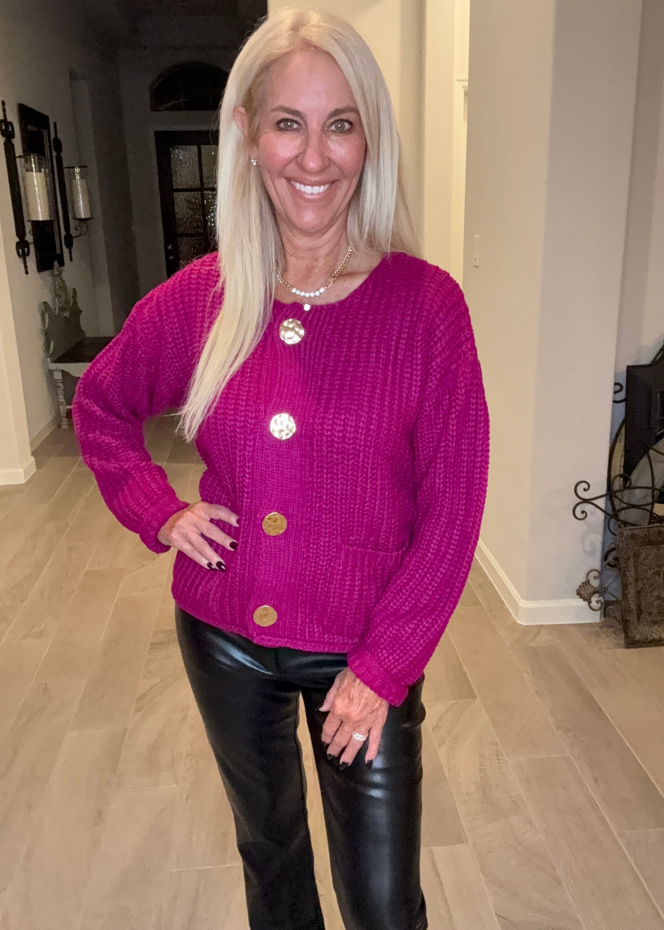 Magenta Cable Knit Cardigan