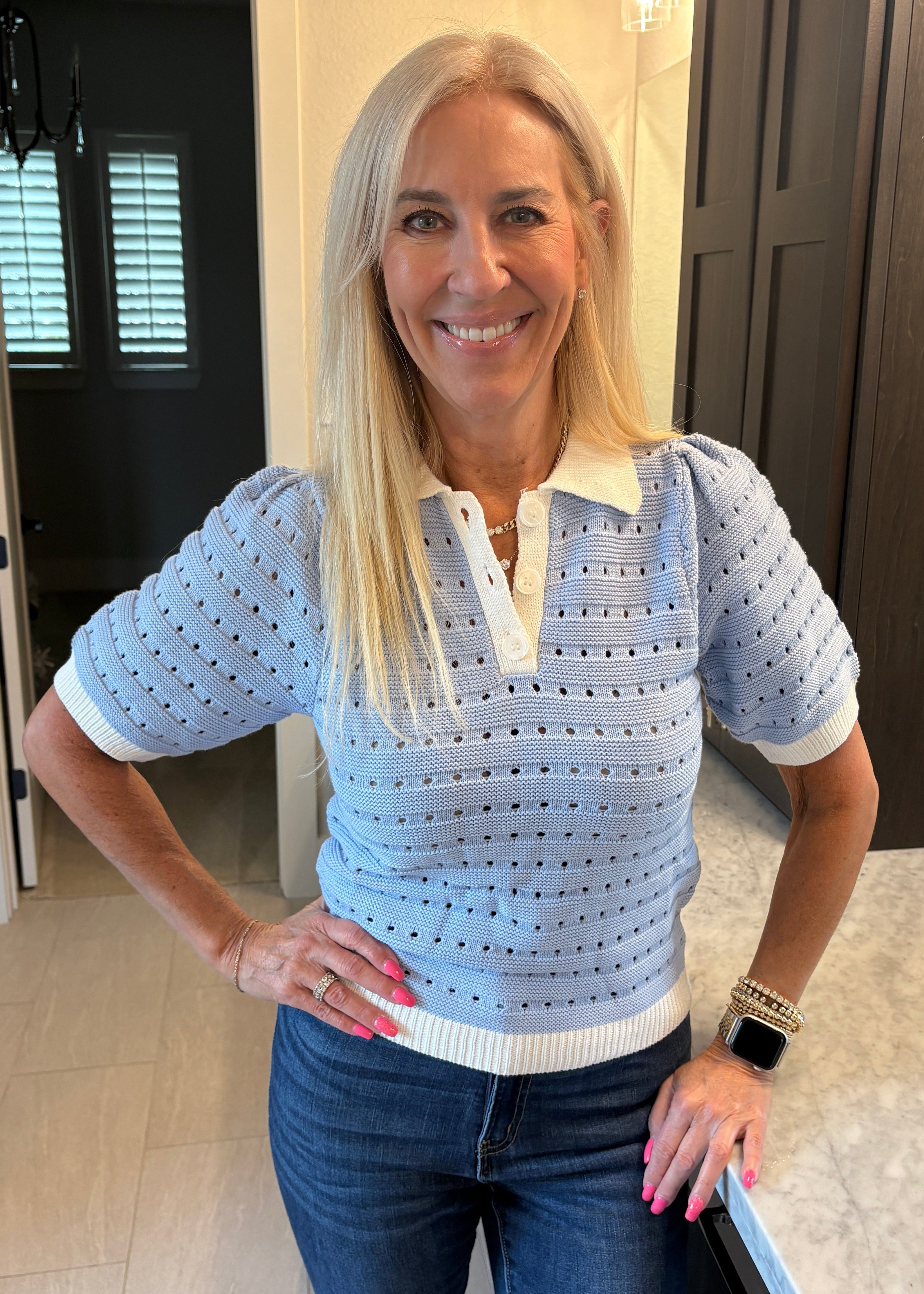 Dusty Blue Collared Sweater