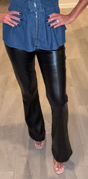 High Waisted Faux Leather Flare Pants