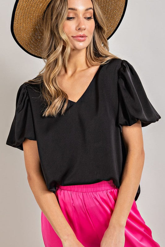 V-Neck Puff Sleeve Blouse Top