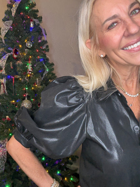 Black Collar Neck Puff Sleeve