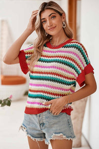 Colorblocked Piping Batwing Sleeve Knit Sweaters
