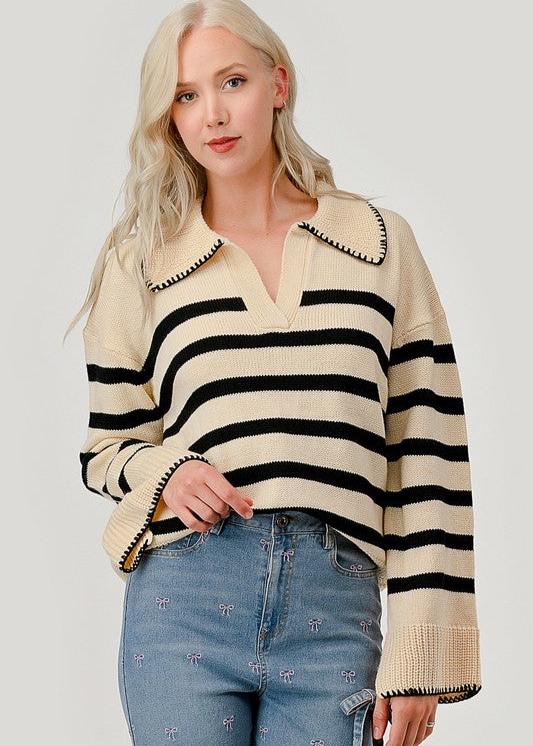 Stripe Pattern Knit Sweater