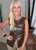Chocolate Faux Leather Tailored Vest