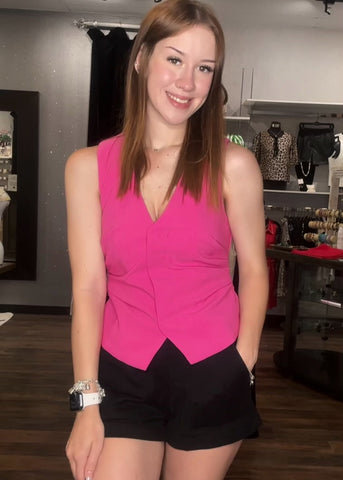 Pink Ruched Tailored Vest