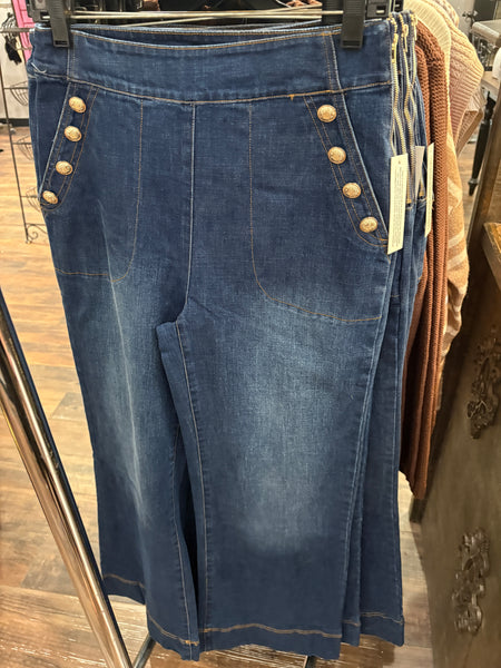 Gold Button Detail Washed Flares