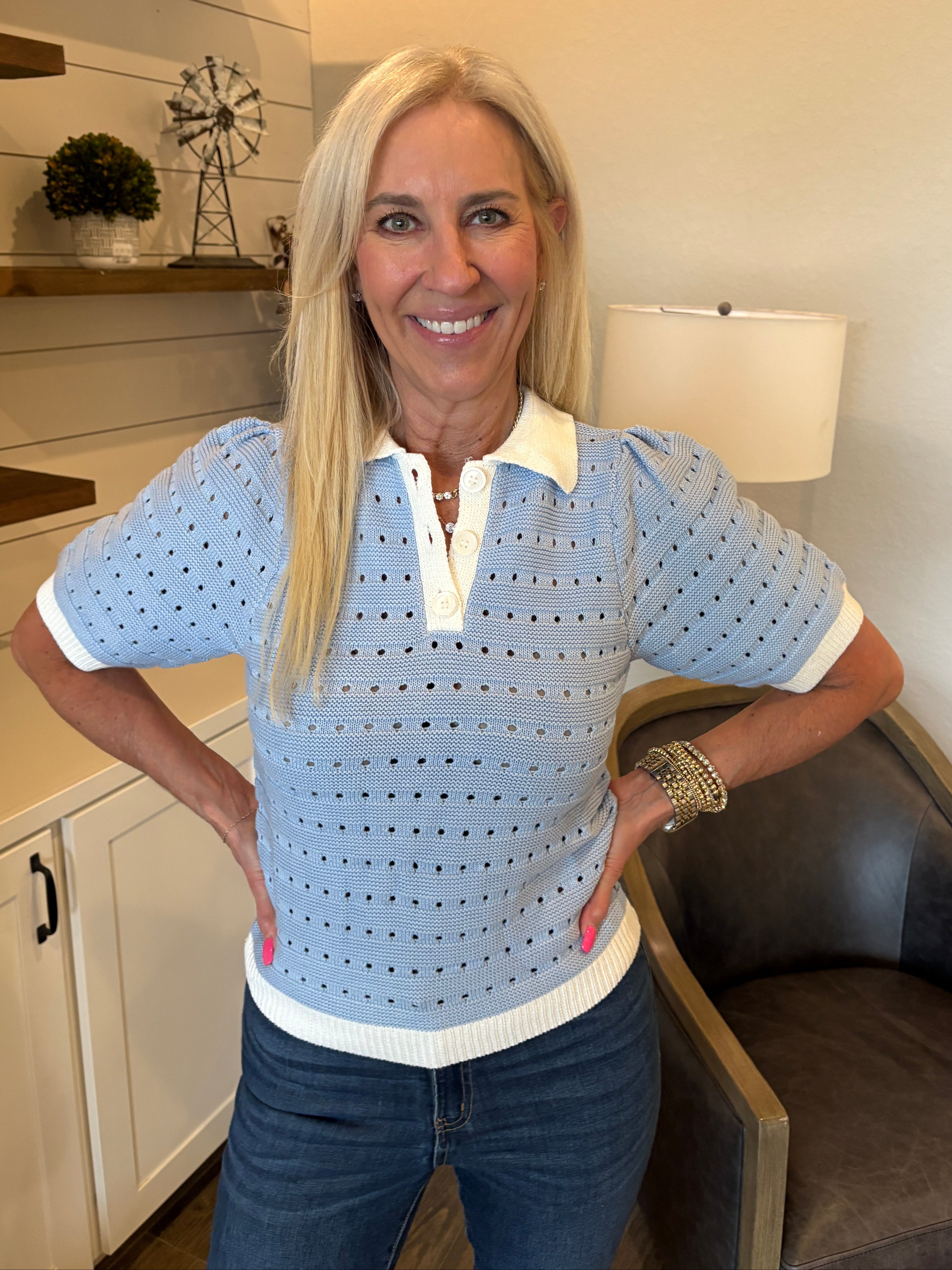 Dusty Blue Collared Sweater