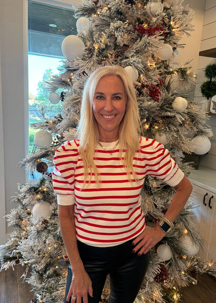 Red Stripe Crew Neck Sweater