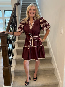 Wine Ruffle Dress