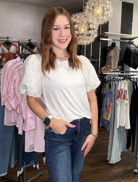 Ivory Eyelet Puffed Sleeve