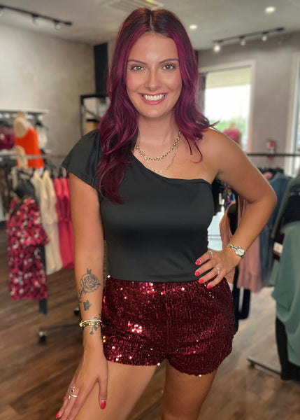 Burgundy Sequin Shorts