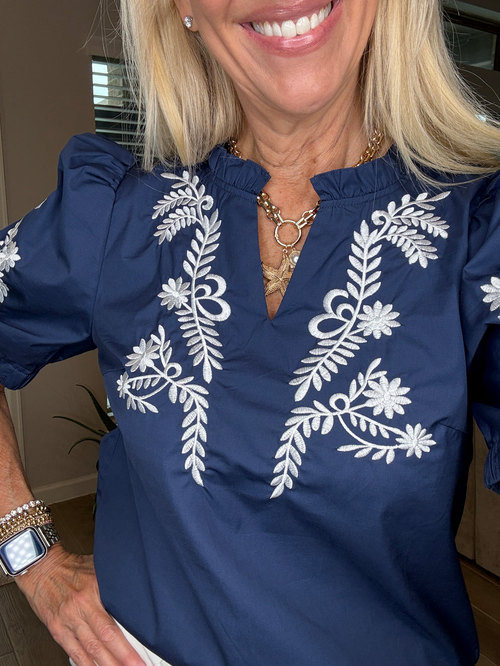 Nantucket Nights Navy Embroidered
