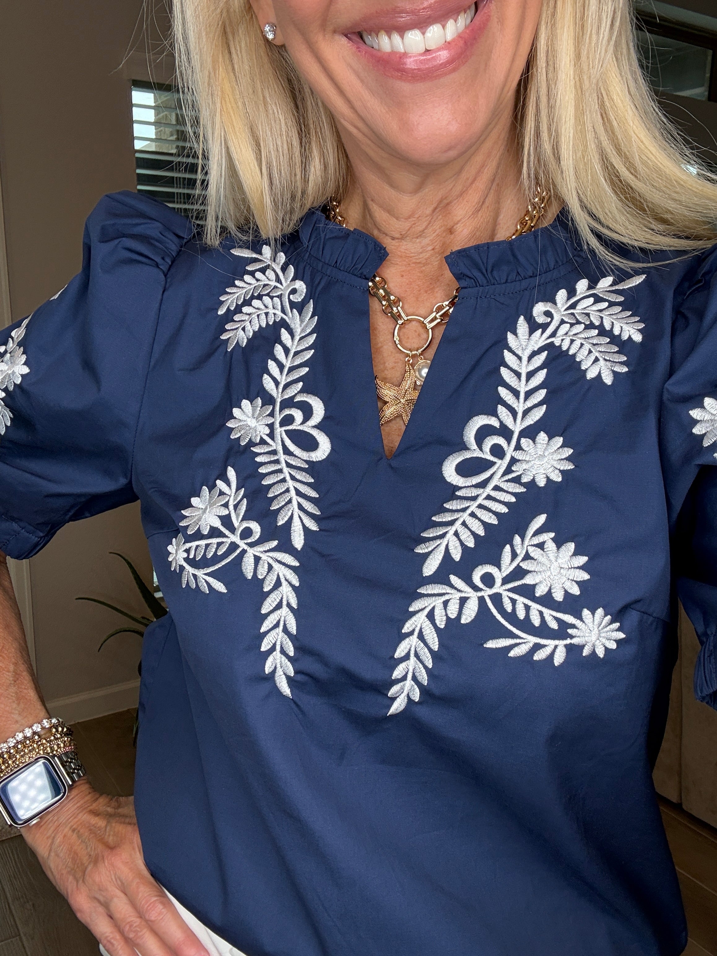 Nantucket Nights Navy Embroidered