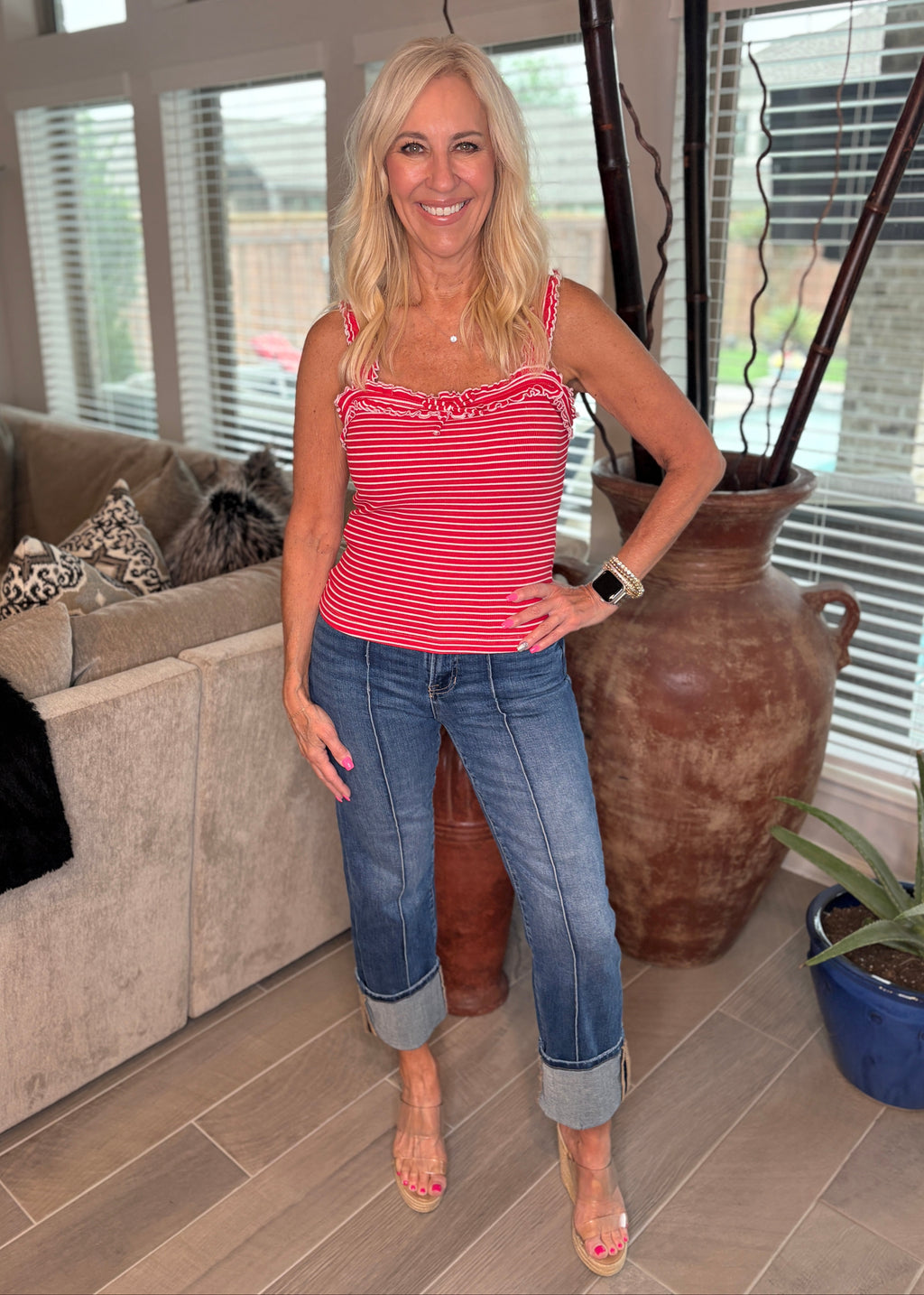 Cherry Red Striped Tank
