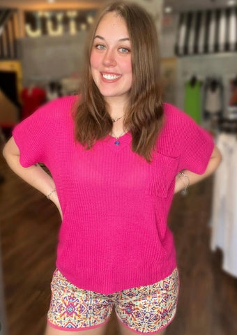 Hot Pink Ribbed Sweater