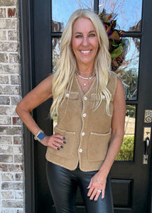 Hazelnut Metallic Edge Sweater Vest