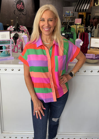 Multi Stripe Button Up