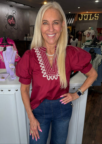 Burgundy Embroidered
