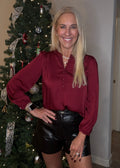 Burgundy Silk Button Front
