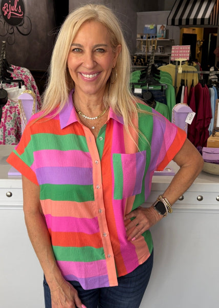 Multi Stripe Button Up