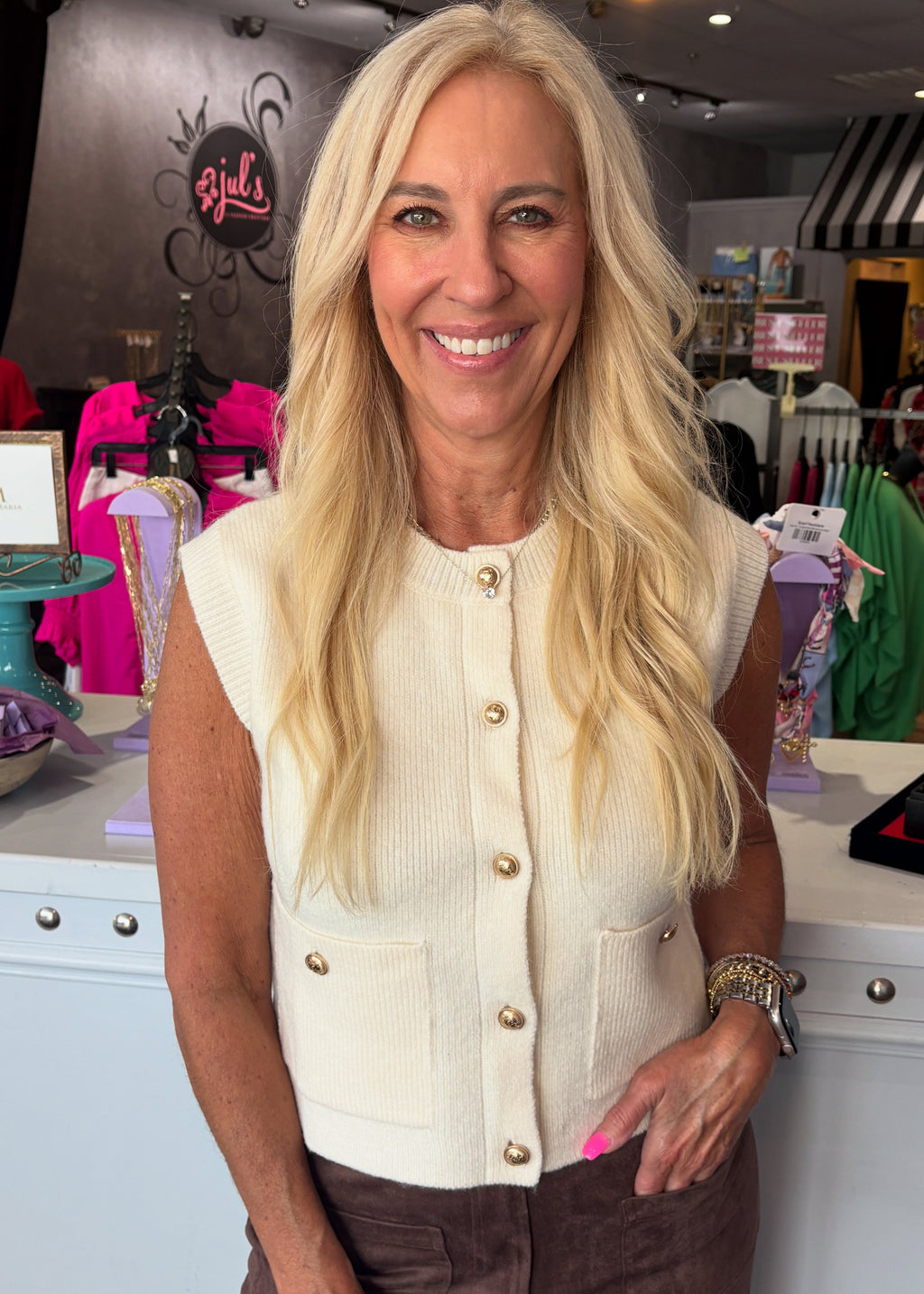 Cream Vest with Gold Buttons