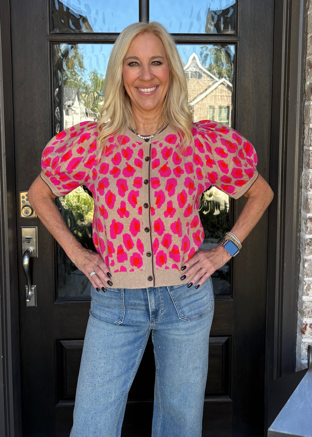 Spotted in Pink Cardigan Sweater