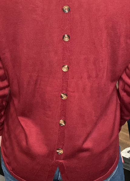 Burgundy Button Back Pullover