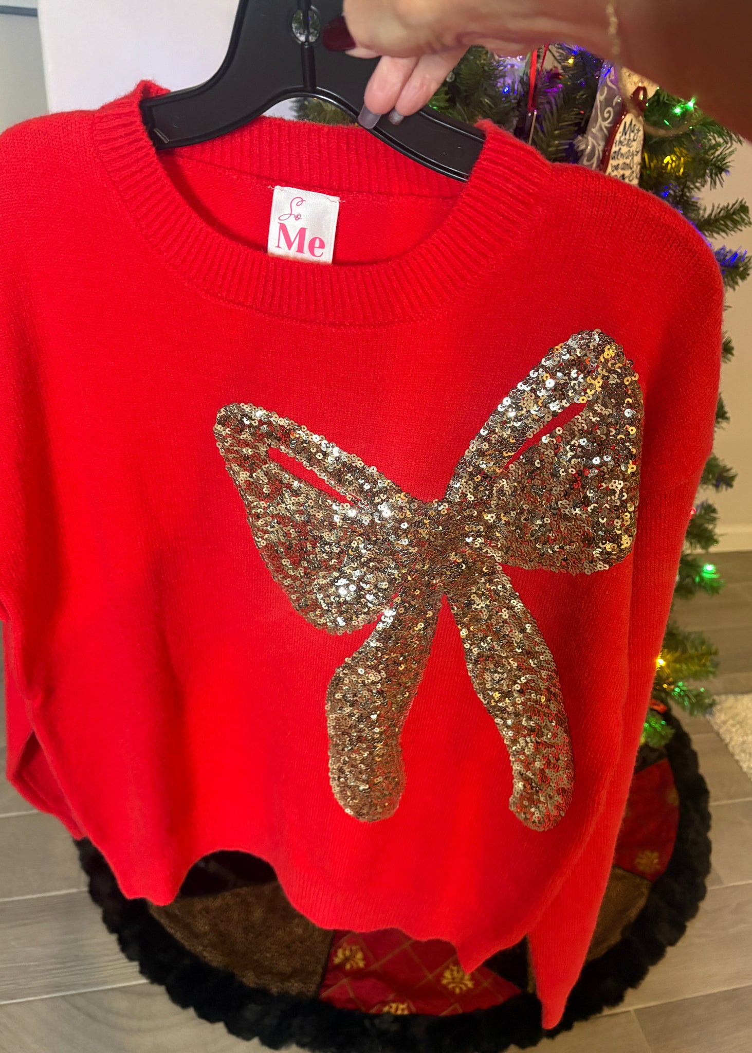 Red Sequin Ribbon Sweater