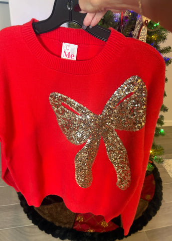 Red Sequin Ribbon Sweater