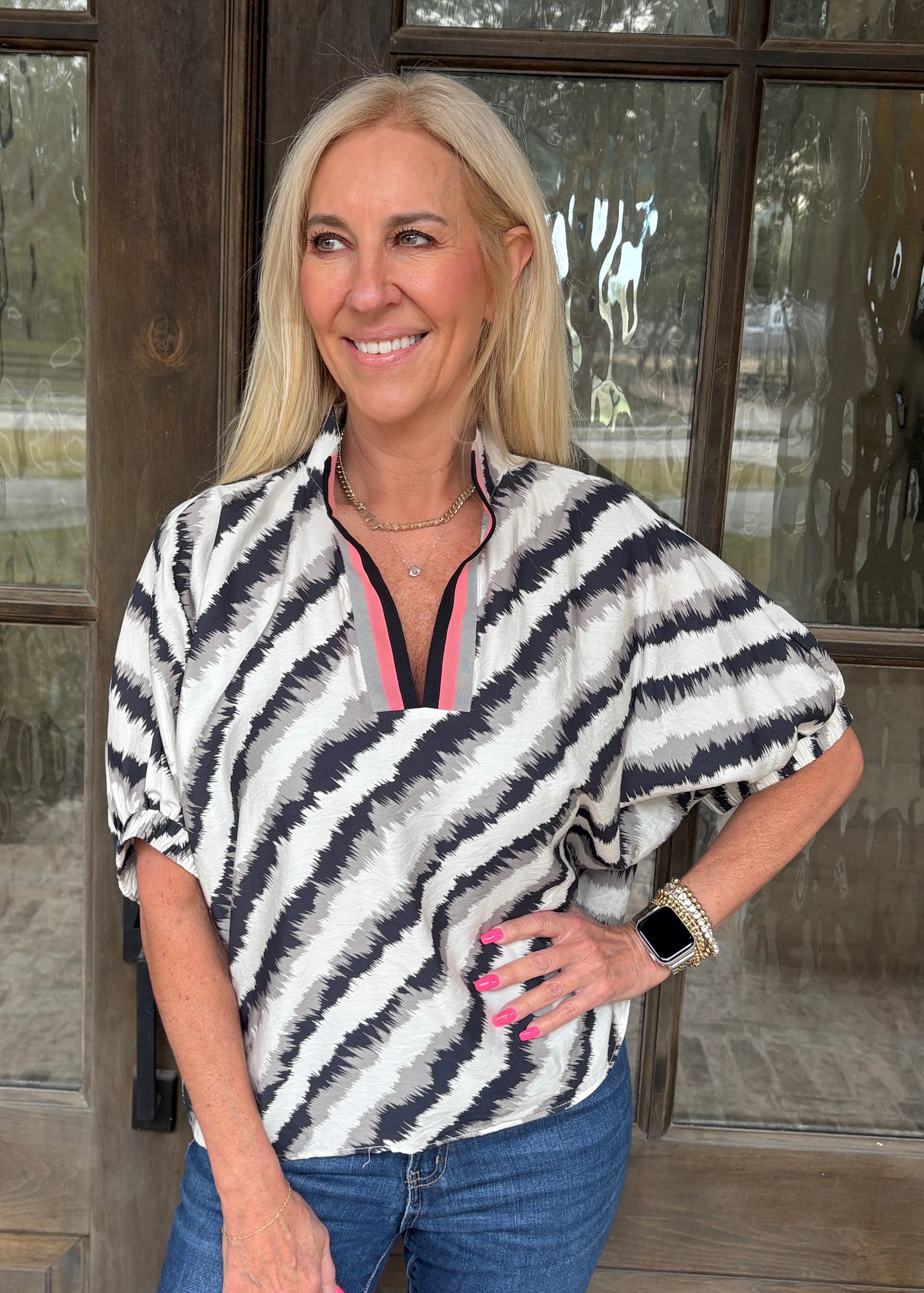 Black Animal print with pink trim