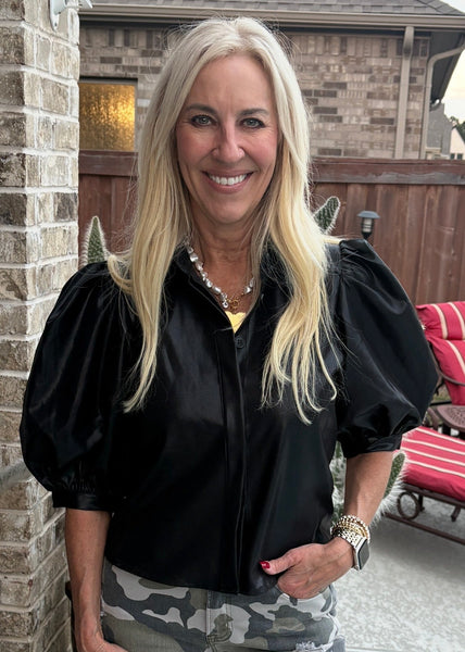 Black Collar Neck Puff Sleeve