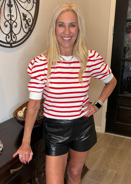 Red Stripe Crew Neck Sweater