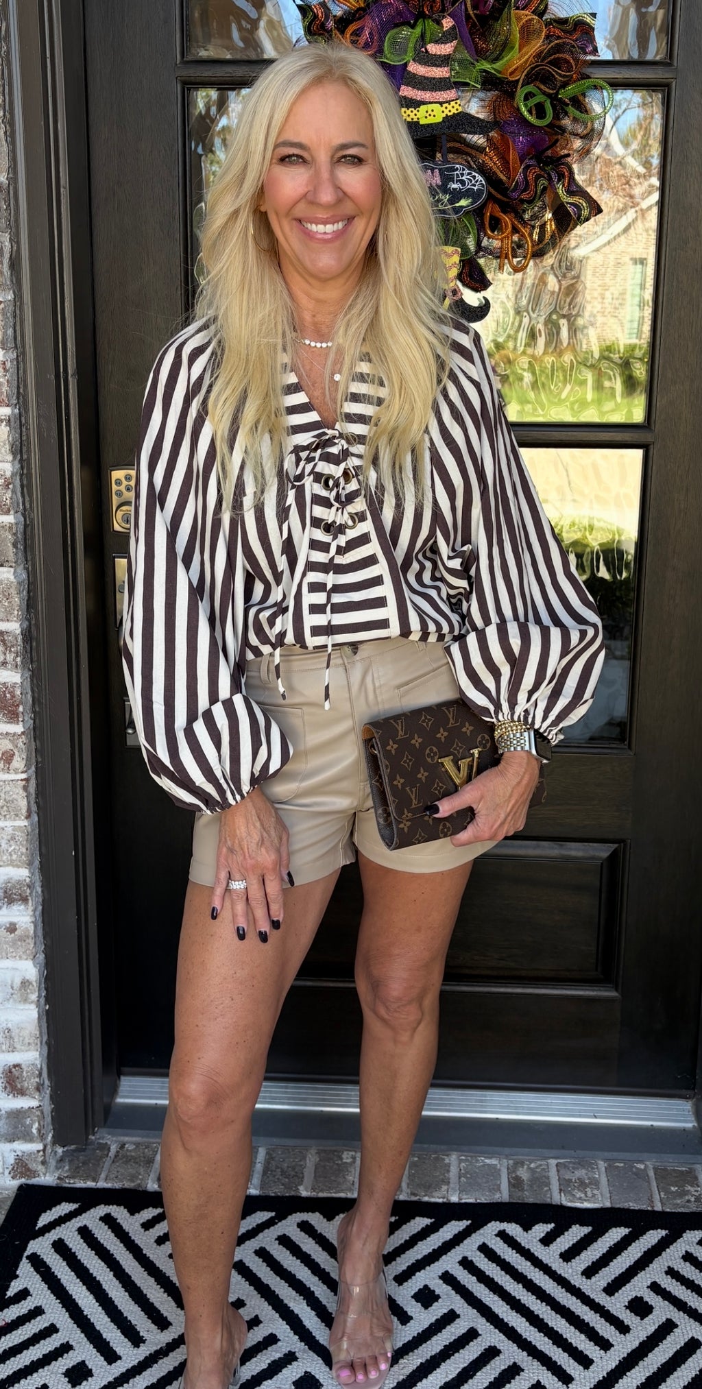 Brown Stripe Dolman Lace up