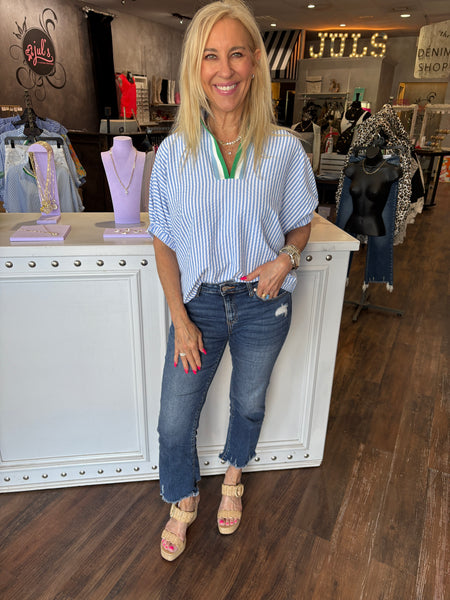 Blue Stripe High Collar