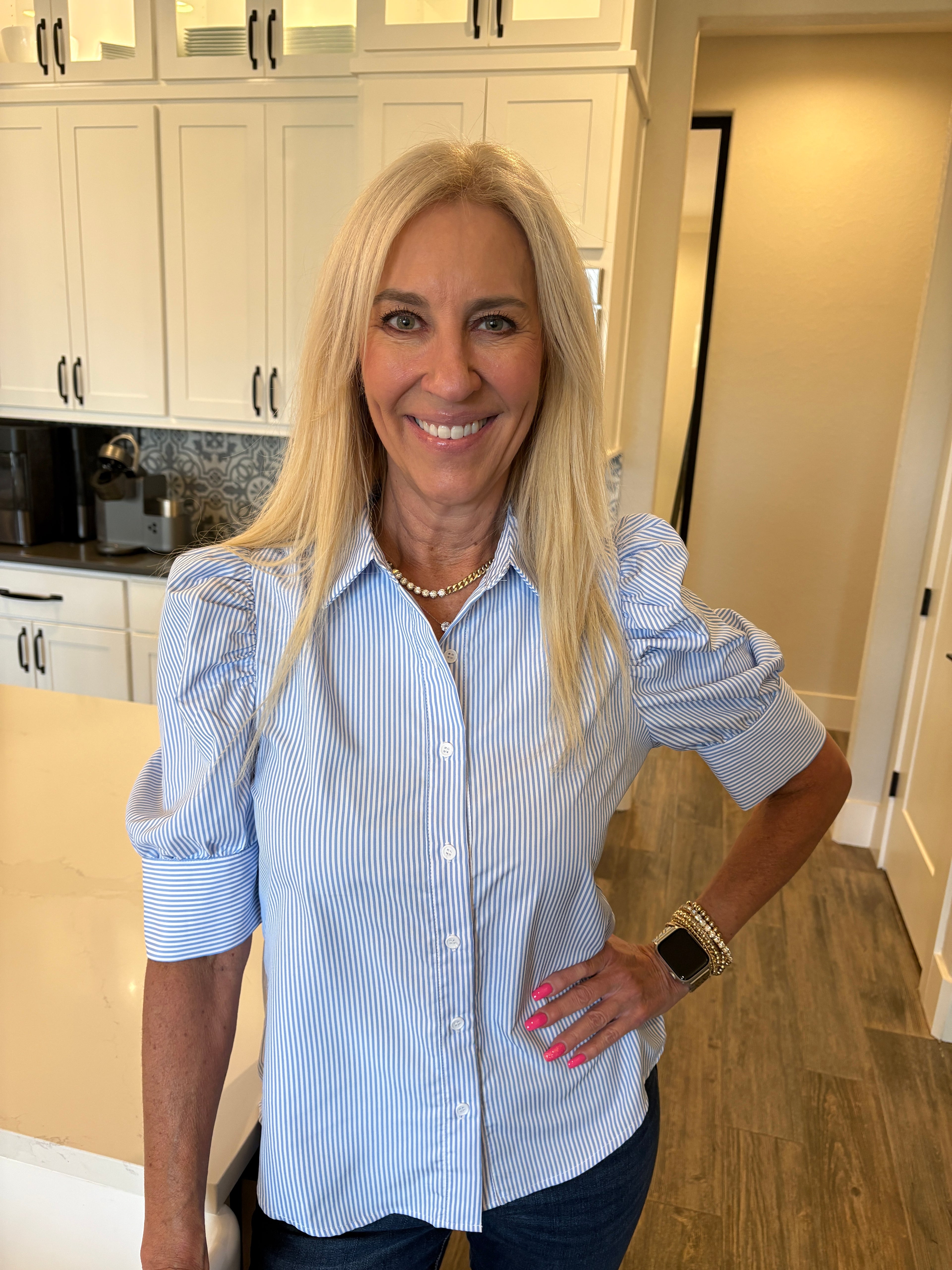 Dusty Blue Puff Sleeve Blouse