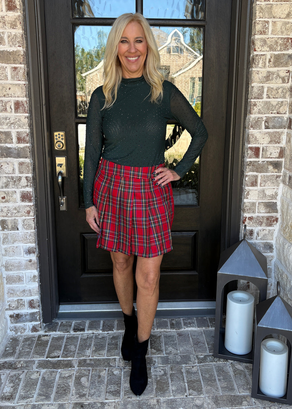 Pleated Plaid Mini Skirt