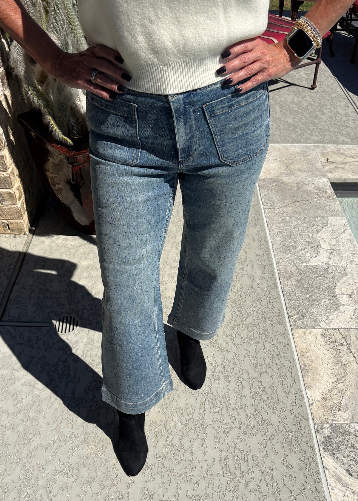 Showstopper Cropped Embellished Denim