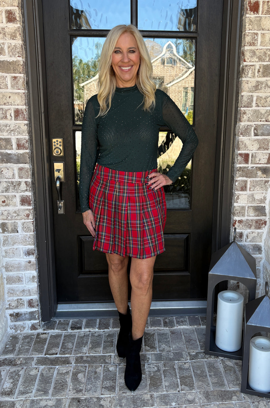 Hunter Green Embellished Mock Neck